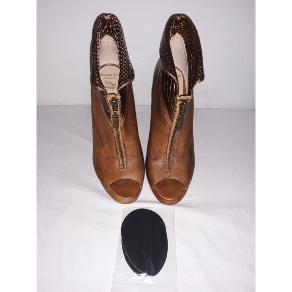 Alexandre Birman Sz 6 Leather Open-Toe Booties w Bronze Snakeskin Rim - Picture 3 of 10
